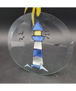 Round Handpainted Hanging Glass Suncatcher Blue &amp; White Lighthouse 6&quot; - $10.85 CAD