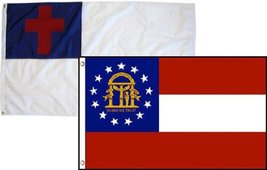 2x3 Christian Christ &amp; State Georgia 2 Pack Flag Wholesale Combo 2&#39;x3&#39; Banner Gr - £7.56 GBP