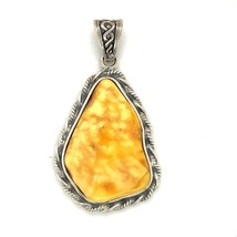 Vintage Sterling Silver Freeform Natural Butterscotch Baltic Amber Stone Pendant - £65.90 GBP