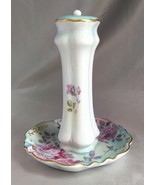 Vintage RS (Germany) Porcelain Hat Pin Holder, Aqua Blue Florals w/ Gold - £15.27 GBP