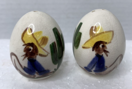 Vintage Egg Shaped Ceramic Salt And Pepper Shakers By Southwest Desert Folk Art - £6.32 GBP