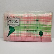Vintage Charm House Cotton Blanket 70&quot; x 90&quot; Green &amp; Pink Satin Trim Retro 70s - £68.66 GBP