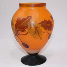 Teleflora Vase Cameo Art Glass Orange Oak Leaves And Acorns GALLE Style ... - $21.15