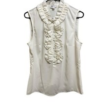 Retro Sleeveless Ruffle Blouse Sz L White Darted Bust Button Front High ... - £10.74 GBP