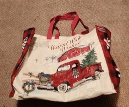 Marshalls Reusable Tote Warm Winter Wishes Christmas Tree Farm Red Truck... - $6.99