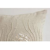 Pearly Peacock Feather, 16&quot;x16&quot; Cotton Linen Ecru Throw Pillow Covers - £21.90 GBP+