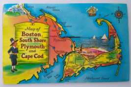 Boston South Shore Plymouth Cape Cod Massachusetts Map Chrome Postcard 1969 - £8.54 GBP