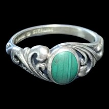 Sterling Silver 925 KABANA Oval Malachite Scroll Openwork Ring Sz 6 - £39.15 GBP