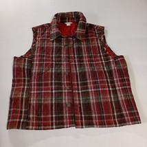 Christopher &amp; Banks Women&#39;s Red Plaid Quilted Snap Front Vest Size Large - $272.80 MXN