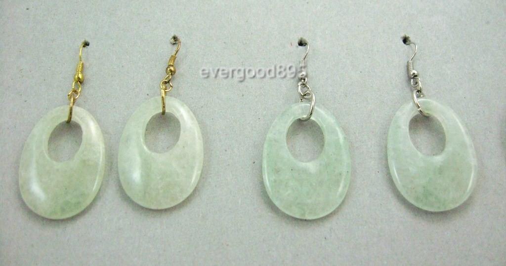 Primary image for ESTATE STORE HANDCRAFT GEMSTONE GREEN JADE GOLD PLATED WIRE dangle EARRING 2" L