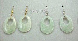 Estate Store Handcraft Gemstone Green Jade Gold Plated Wire Dangle Earring 2&quot; L - £6.68 GBP