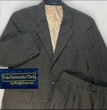 Polo Ralph Lauren 2 Piece Suit 40R Men Brown Wool Windowpane 34x28 Univ ... - $122.50