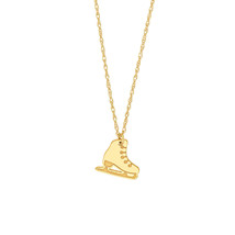 14K Solid Gold Small Ice Skate Winter Sports Figure Skating Pendant Necklace - £118.66 GBP