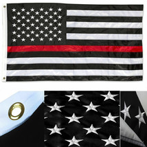 3x5 Thin Red Line Fire Fighter Department Embroidered PREMIUM 2 Sided Flag - £25.56 GBP