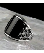 Black Obsidian Inlay Silver Plated Ring Size 9 - $12.77