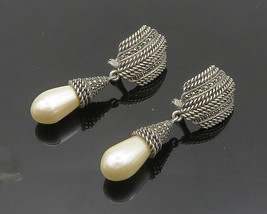 JUDITH JACK 925 Silver - Vintage Pearl &amp; Marcasite Dangle Earrings - EG9951 - £106.76 GBP