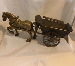 Vintage Bronze Or Brass Horse W/Cart Clydesdale  Length 17 1/2” - $77.99 CAD