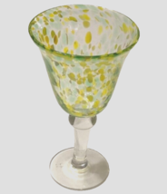 $10 Pier 1 Wine Glass Vintage Green Yellow Circles Clear Water Art Thick... - £5.92 GBP