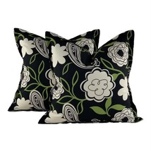 Pair Pillow Covers Premier Prints MM Designs Black Cream Green Botanical... - £46.46 GBP