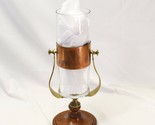 Hurricane Candle Lamp Italy Brass Wood Glass 15&quot; Tall Modern - $97.99
