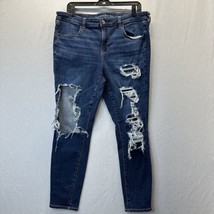 American Eagle Jeans Women 16 Short Jegging Next Level Blue Denim Distress Patch - £22.11 GBP