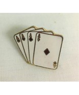 Vintage 4 Aces Poker Hand White Enamel Pinback Button w Gold Edging - $9.45 CAD