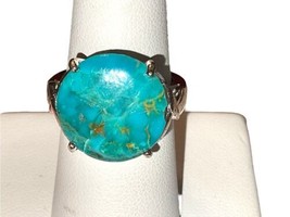 Vtg Blue Moon Turquoise 925 Sterling Ring Southwestern Size 7-1/4 - 7-1/2 - £60.21 GBP