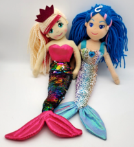 Mermaids Pair Plush Aurora Linzy 17&quot; Princess Sequins Atlantis Jewel Heart VG + - £12.91 GBP