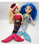 Mermaids Pair Plush Aurora Linzy 17&quot; Princess Sequins Atlantis Jewel Hea... - £12.50 GBP