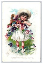 Happy Birthday To You Girl With Pansies Basket Raphael Tuck 105 DB Postcard K17 - £3.05 GBP
