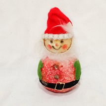 Happy Santa Figurine Christmas Styrofoam  Sugar Glittered 3.5&quot; Vintage Handmade - £13.45 GBP