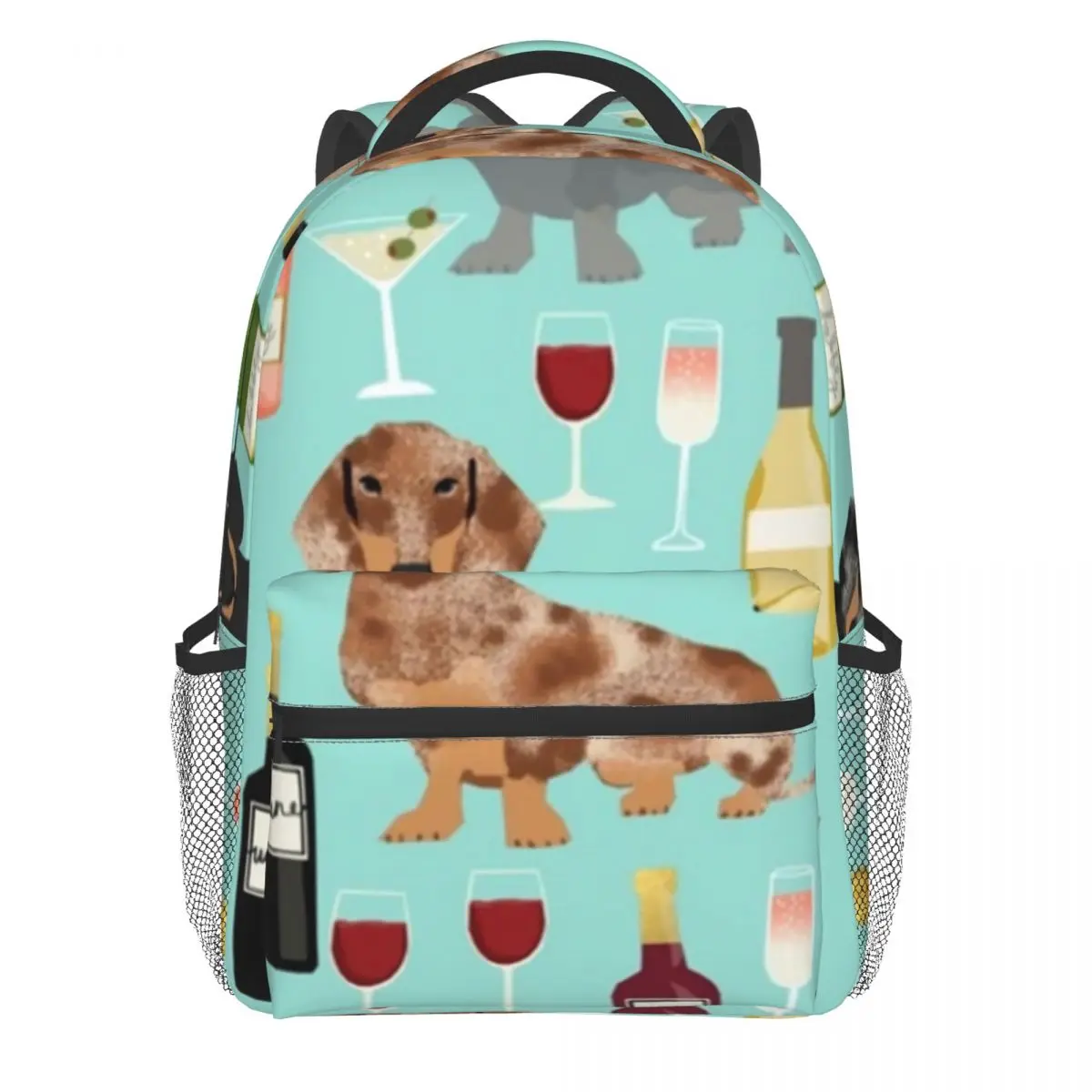 Dachshund Wine Backpack Champagne Cocktails Cute Backpa Male Workout Large Schoo - $138.73