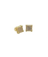 18k Layered Real Gold Filled Square men&#39;s Earring Micro Pave Settings - $224.28 MXN