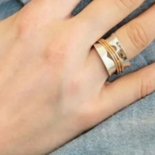 Handcrafted ~ Heart/Love ~ Wide Band Ring ~ Size 8 ~ Silver & Gold in Color Item image 4