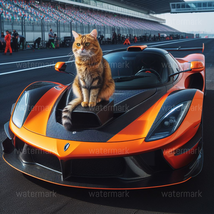 Digital Art Photorealistic Cat Sitting on Sports Car - $0.99