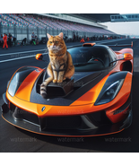 Digital Art Photorealistic Cat Sitting on Sports Car - $0.99