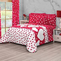 CANDY HEARTS REVERSIBLE COMFORTER SET SHEET SET AND CURTAINS 10 PCS QUEE... - £162.22 GBP
