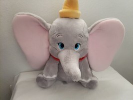 Disney Store Dumbo Elephant Plush 14&quot; Stuffed Animal Grey Red Collar Yel... - £13.12 GBP