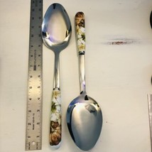 Williams Sonoma Ceramic Handle Stainless Steel Serving Spoons Botanical ... - $30.53