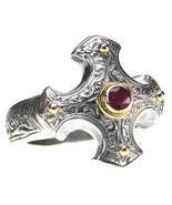  Gerochristo 2714 - Gold, Silver &amp; Ruby - Medieval-Byzantine Cross Ring ... - $420.00