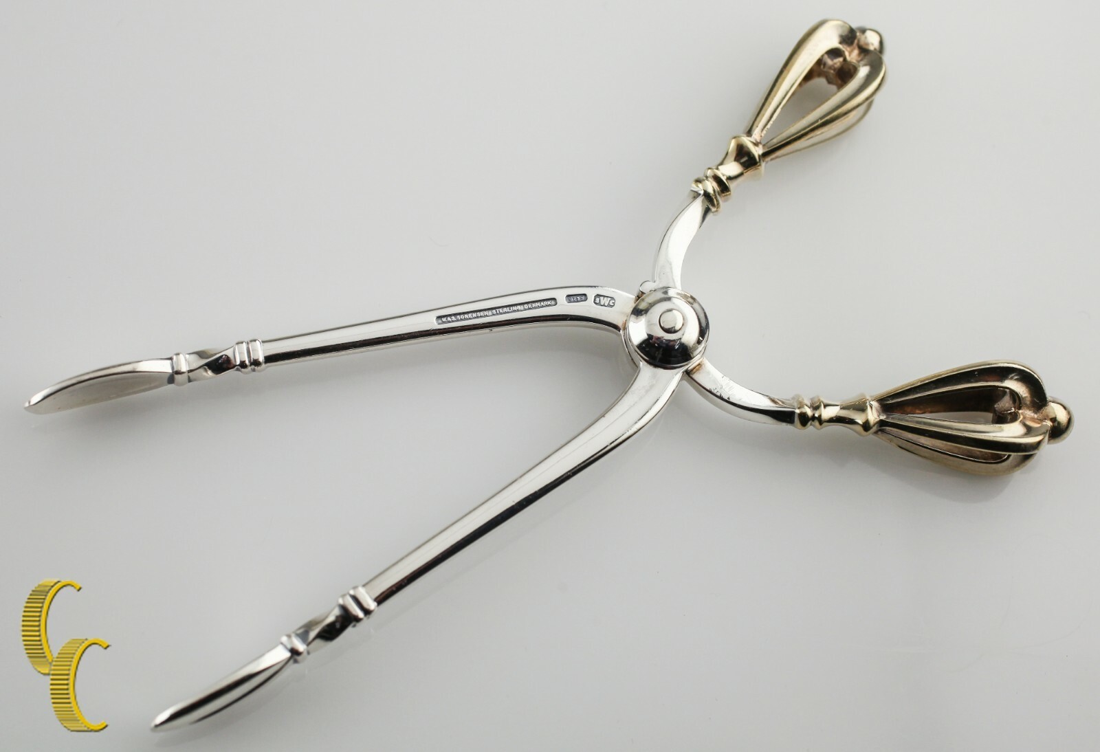 Golden Crown Danish 925 Silver Coffee Set Sugar Tongs Cocktail Forks Demitasse Item image 3