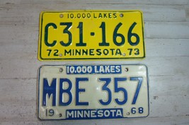 Lot of 2 VTG MN Minnesota 1968 1972 License Plated Blue Yellow MBE 357 C31-166 - £13.52 GBP