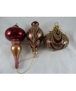 red and gold glitter christmas ornaments 2 finials and One teardrop like - $18.69