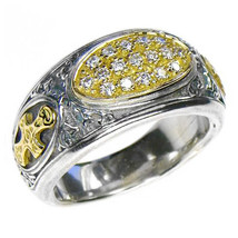 Gerochristo 2620 - Gold, Silver & Diamonds Medieval-Byzantine Cross Ring/ size 7 - $1,190.00