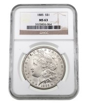 1885 $1 Silver Morgan Dollar Graded by NGC as MS-63 - $173.24