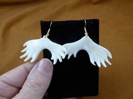 (AK-ER-102) white Alaska Moose ANTLER shaped dangle earrings from Maine - $23.36
