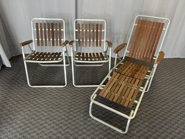 Vintage Aluminum REDWOOD LAWN CHAIR SET Folding Chaise Lounge pool patio... - $344.38 CAD