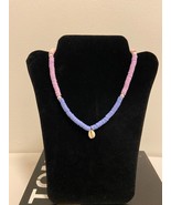 Heishi beaded necklace shell enamel &amp; pearl polymer disc coloured pink p... - $15.00