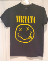 Nirvana TShirt Adult Med Black Rock Band Concert Smiley Face Graphic Spell Out - £9.05 GBP