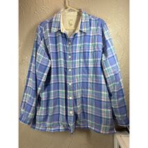 L.L. Bean Fleece Lined Flannel Shirt Womens Blue Plaid Button-Up Shacket... - $34.95